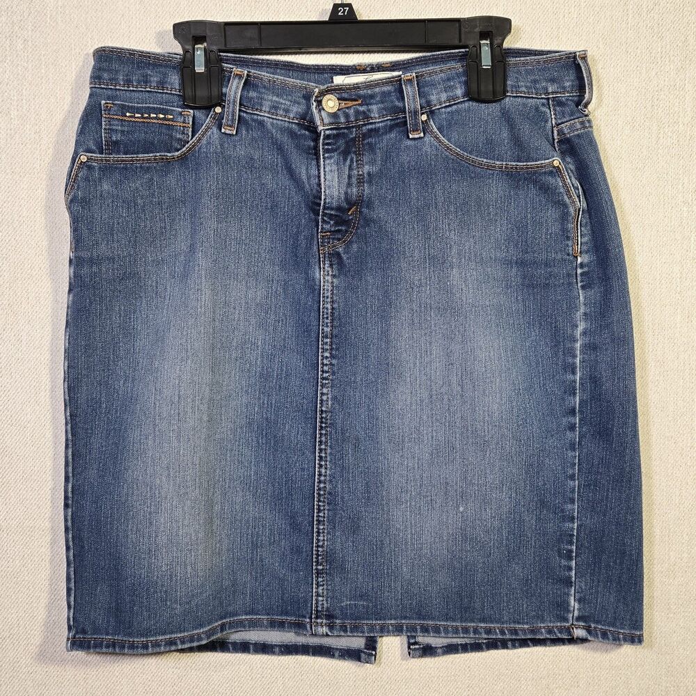 Levis Denim Skirt 12 Pencil Midi Y2K Stonewashed Distressed Blue Jean